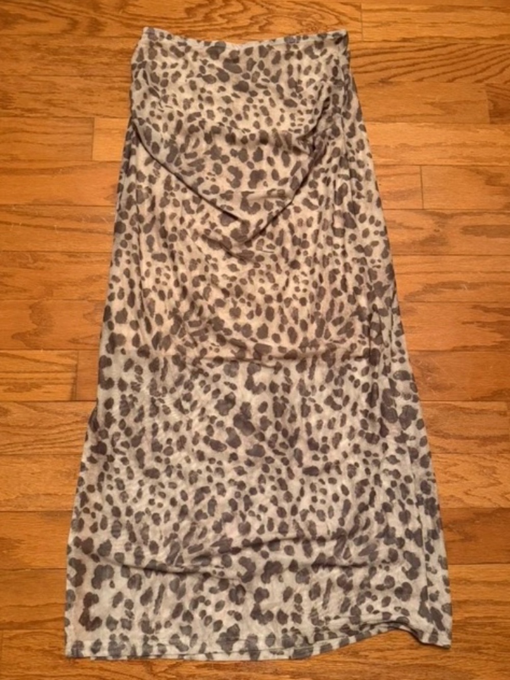 Leopard Print Strapless Ruched Maxi Dress